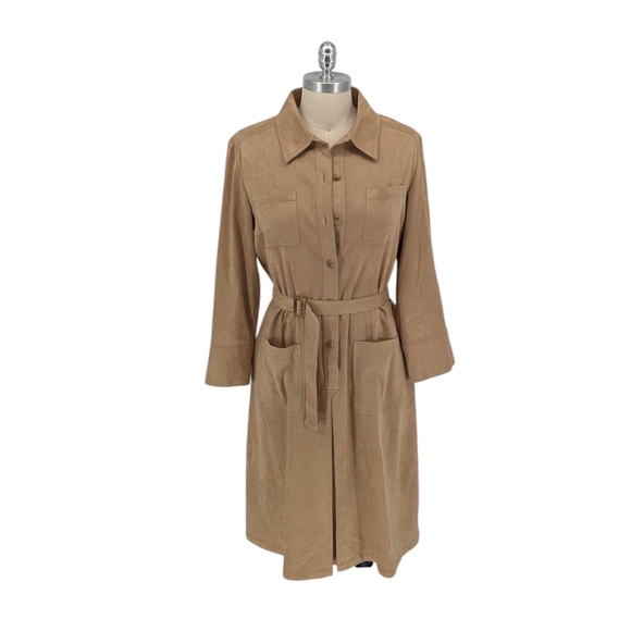 01595 Talbots Faux Suede Shirtdress Tan Size 8 safari western rustic bohemian - Picture 1 of 6